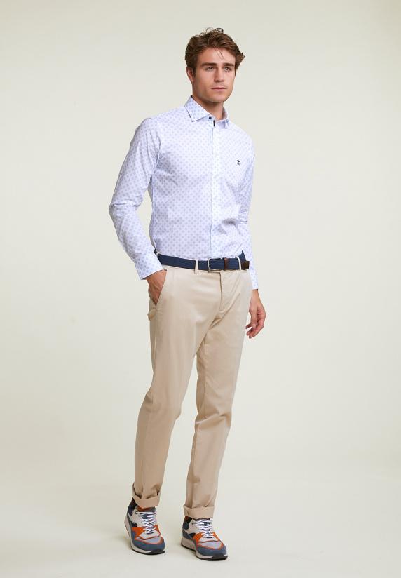 River Woods Slim Fit Fantasiehemd Blauw/wit