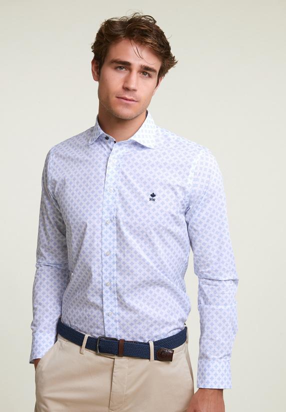 river woods Slim fit fantasiehemd blauw/wit