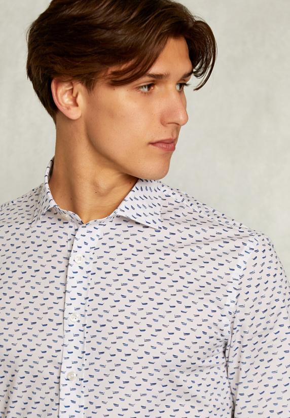 River Woods Slim Fit Fantasiehemd Blauw/wit