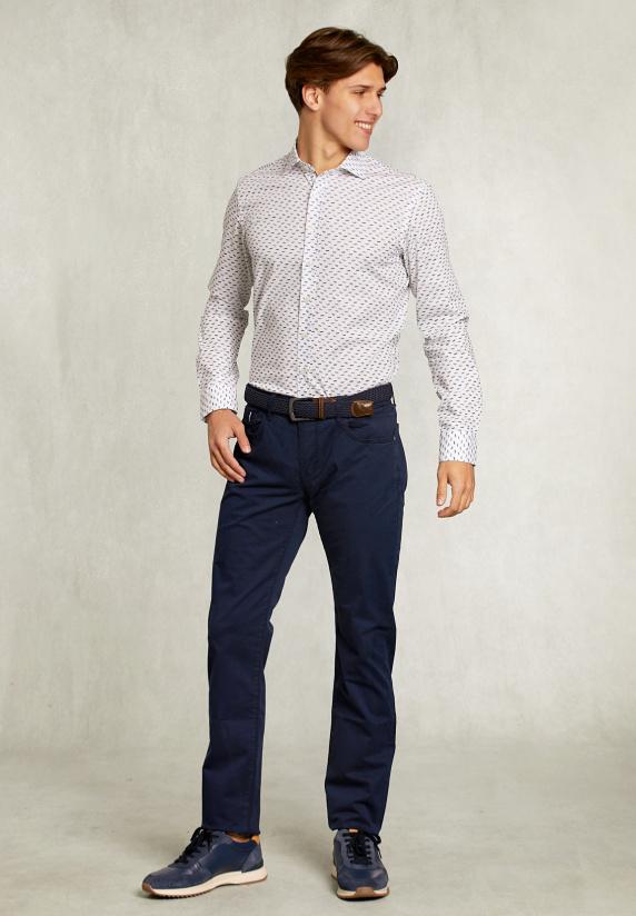 River Woods Slim Fit Fantasiehemd Blauw/wit