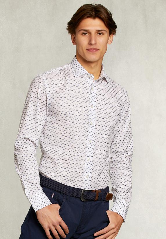 river woods Slim fit fantasiehemd blauw/wit