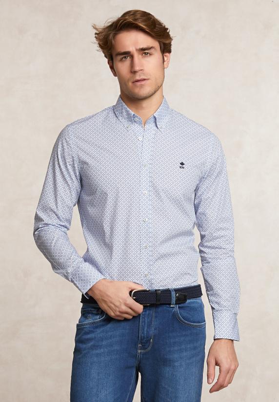 river woods Slim fit fantasiehemd blauw/wit