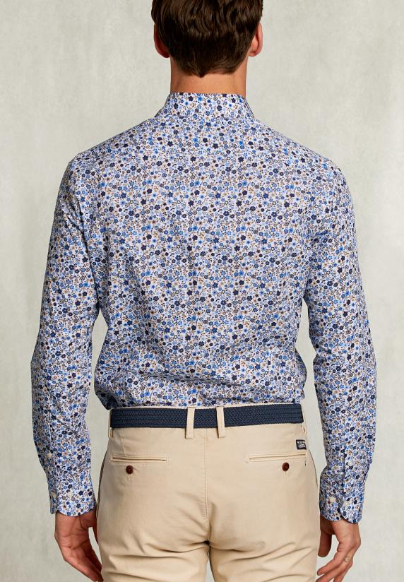 River Woods Slim Fit Gebloemd Hemd Blauw/bruin