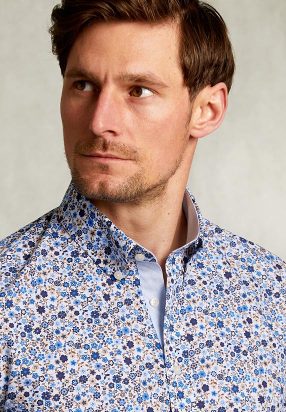 River Woods Slim Fit Gebloemd Hemd Blauw/bruin