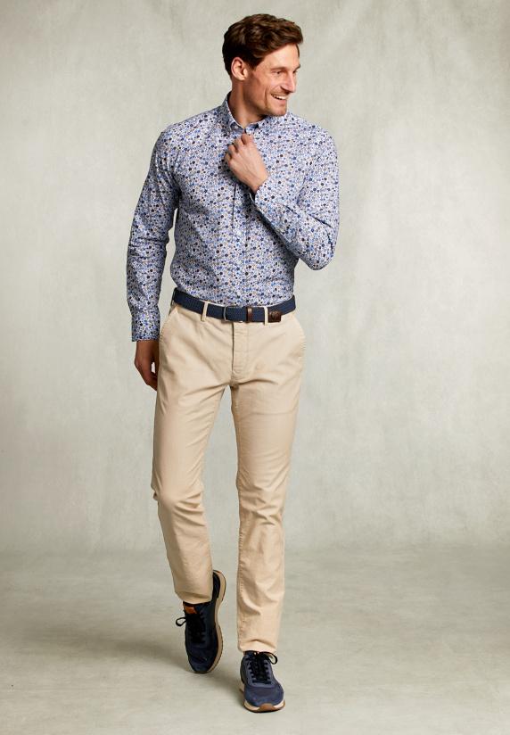 River Woods Slim Fit Gebloemd Hemd Blauw/bruin