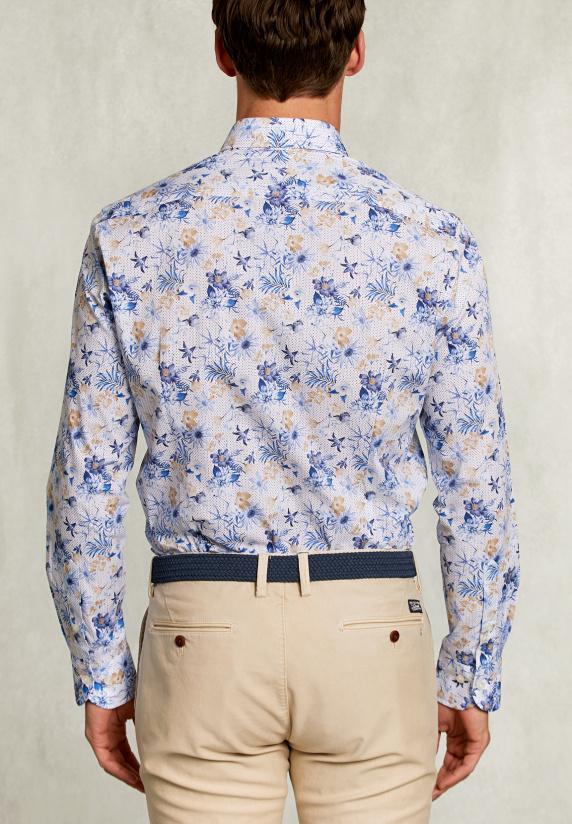 River Woods Slim Fit Gebloemd Hemd Blauw/bruin