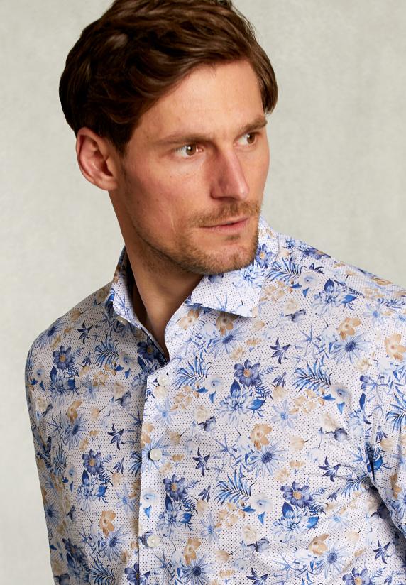 River Woods Slim Fit Gebloemd Hemd Blauw/bruin