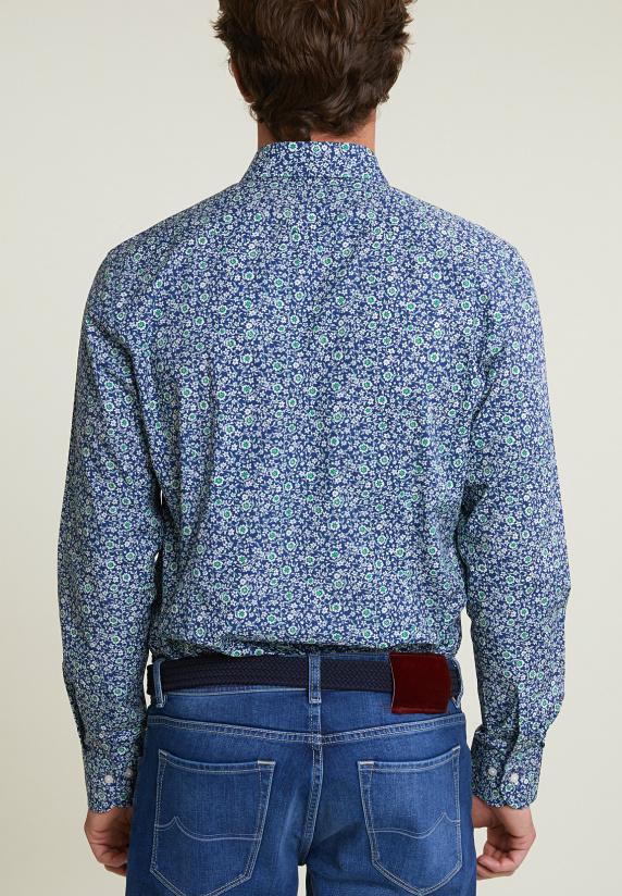 River Woods Slim Fit Gebloemd Hemd Groen/blauw