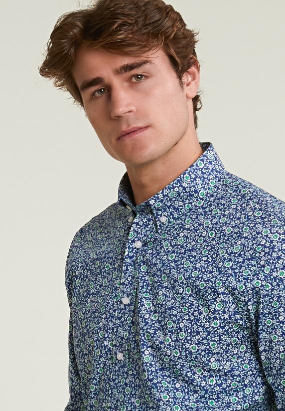 River Woods Slim Fit Gebloemd Hemd Groen/blauw
