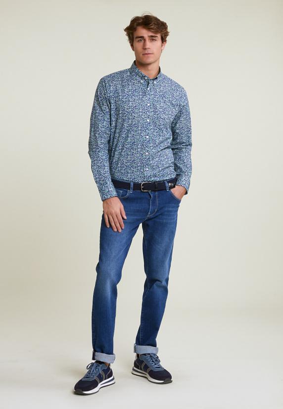 River Woods Slim Fit Gebloemd Hemd Groen/blauw