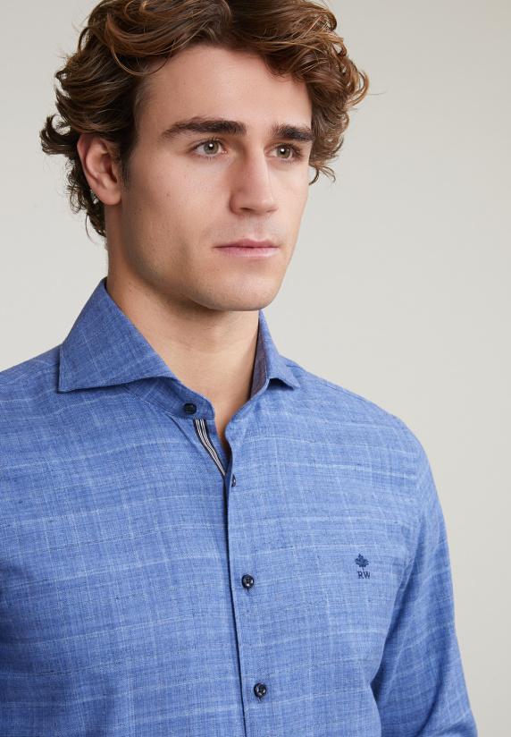 River Woods Slim Fit Geruit Hemd Blauw
