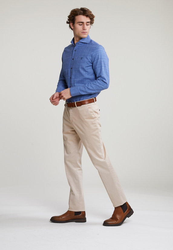 River Woods Slim Fit Geruit Hemd Blauw