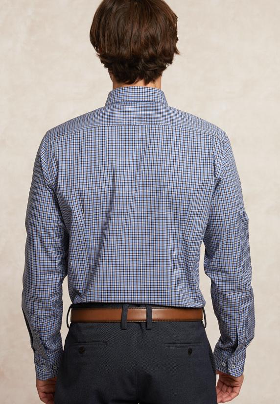 River Woods Slim Fit Geruit Hemd Blauw/bruin