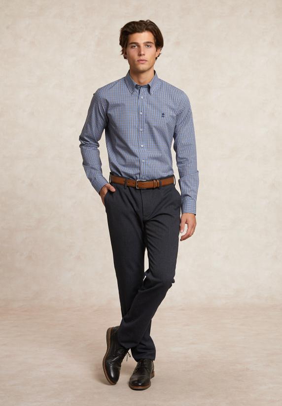 River Woods Slim Fit Geruit Hemd Blauw/bruin