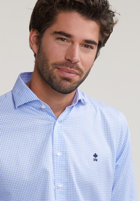 River Woods Slim Fit Geruit Hemd Blauw/wit