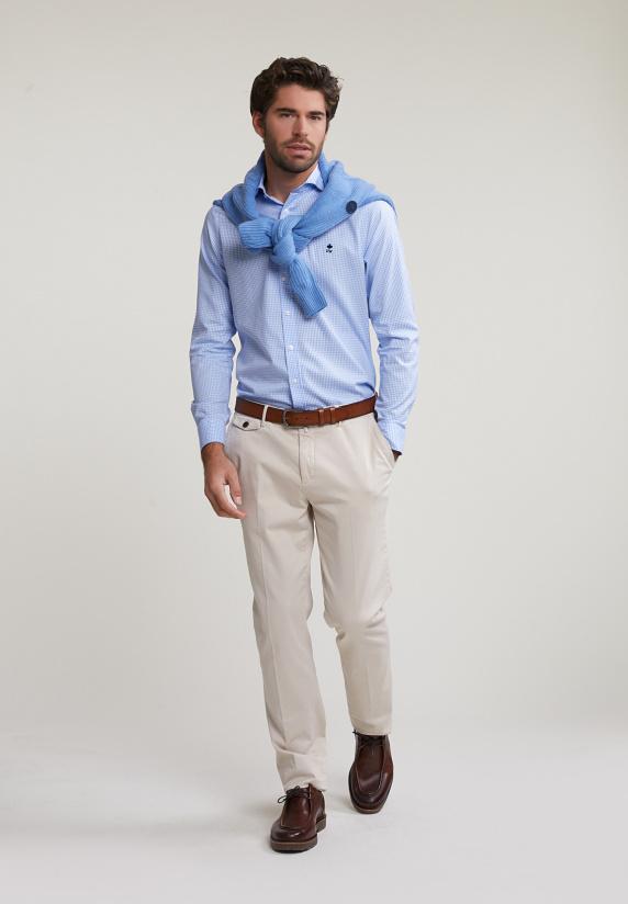 River Woods Slim Fit Geruit Hemd Blauw/wit