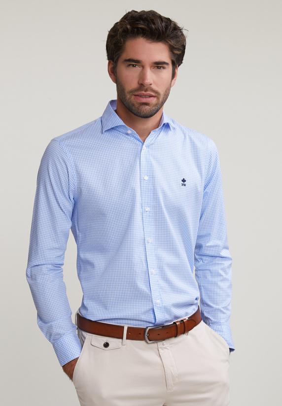 River Woods Slim Fit Geruit Hemd Blauw/wit