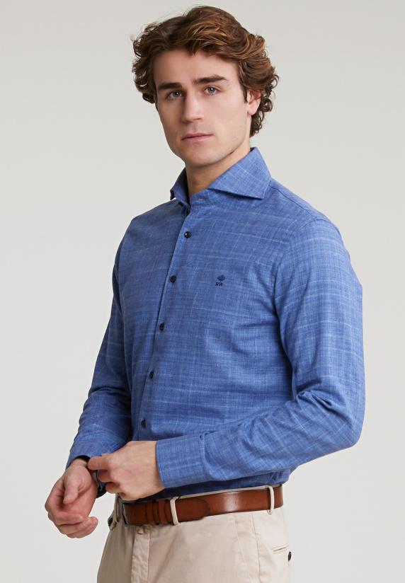 river woods Slim fit geruit hemd blauw