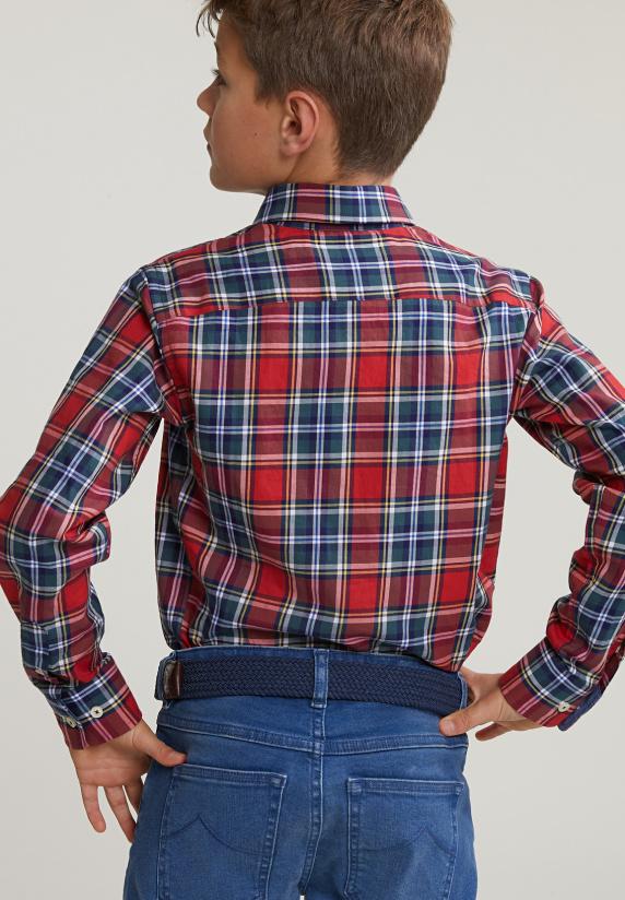 River Woods Slim Fit Geruit Hemd Groen/rood