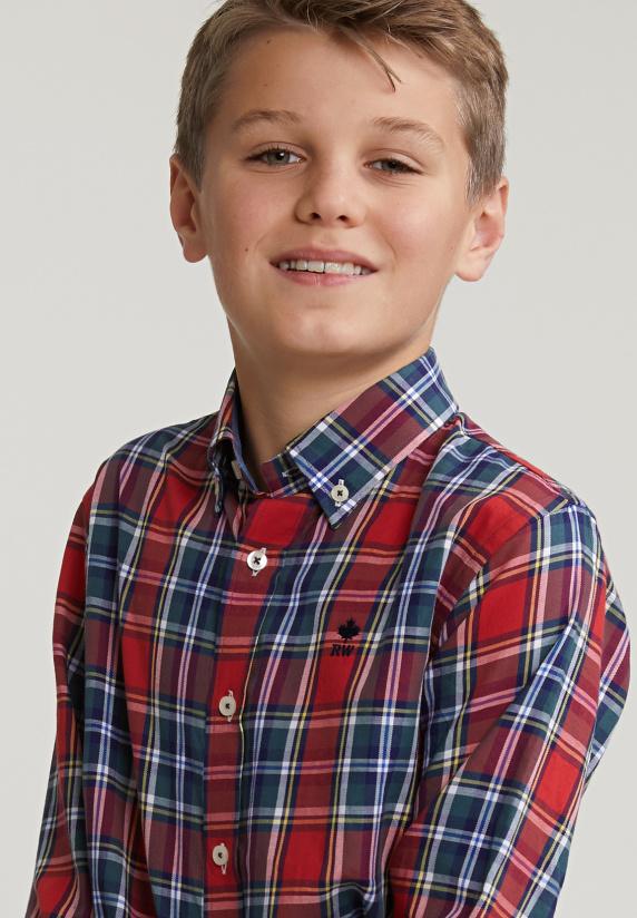 River Woods Slim Fit Geruit Hemd Groen/rood