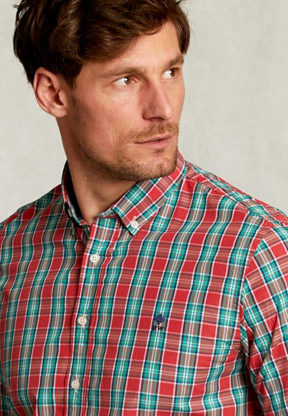 River Woods Slim Fit Geruit Hemd Groen/rood