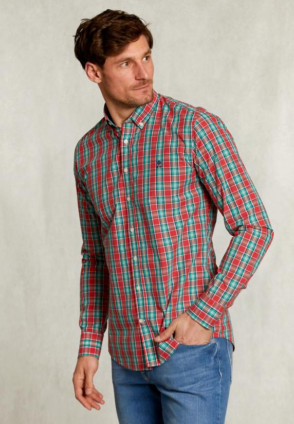 river woods Slim fit geruit hemd groen/rood