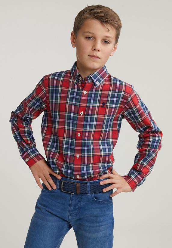 river woods Slim fit geruit hemd groen/rood