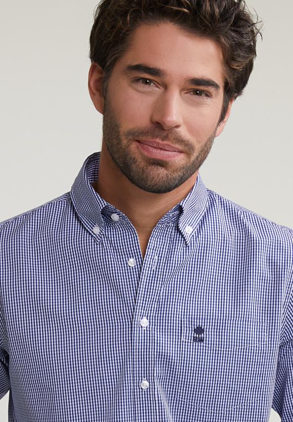 River Woods Slim Fit Geruit Hemd Met Zak Blauw/wit