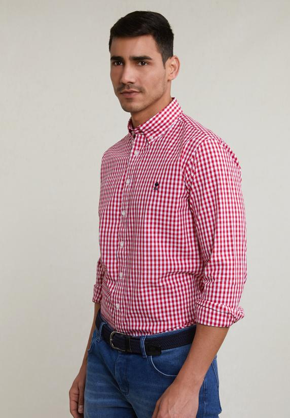river woods Slim fit geruit hemd rood/wit