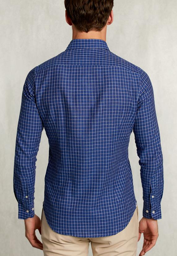 River Woods Slim Fit Geruit Linnen Hemd Blauw/wit