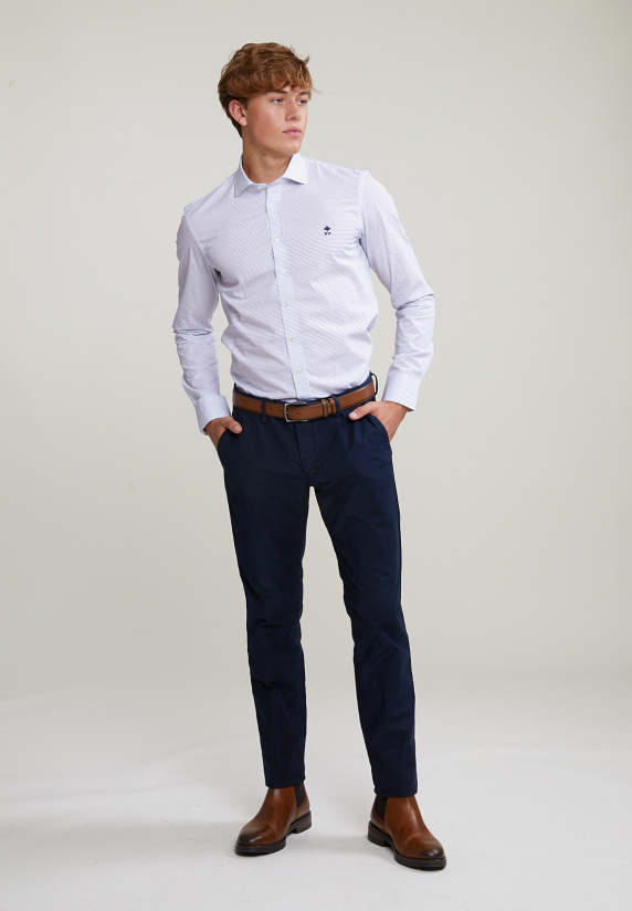 River Woods Slim Fit Gestipt Hemd Blauw/wit
