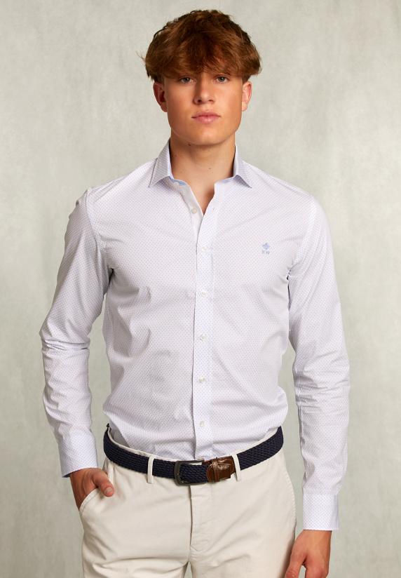 river woods Slim fit gestipt hemd blauw/wit