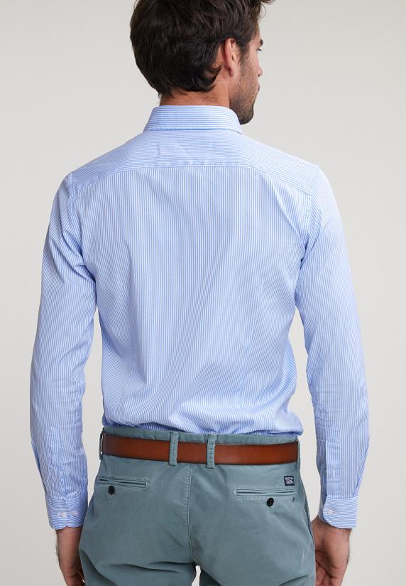 River Woods Slim Fit Gestreept Hemd Blauw/wit