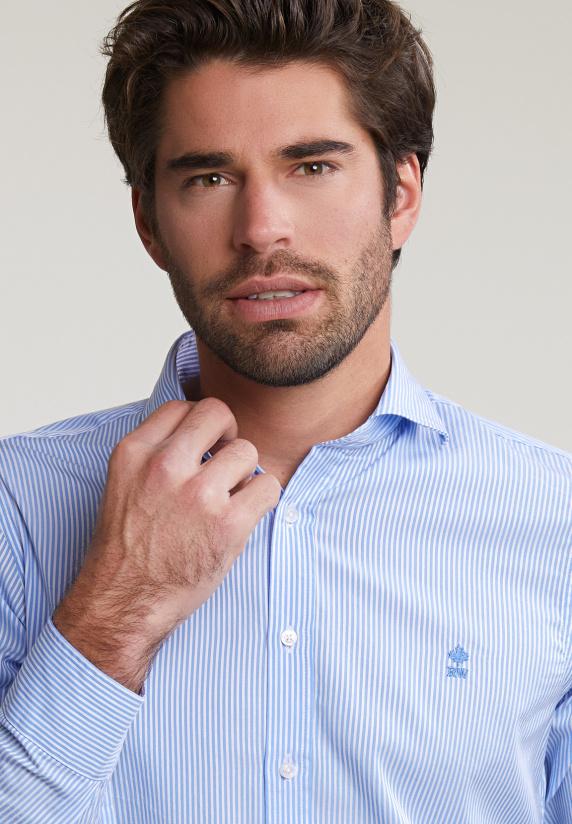 River Woods Slim Fit Gestreept Hemd Blauw/wit