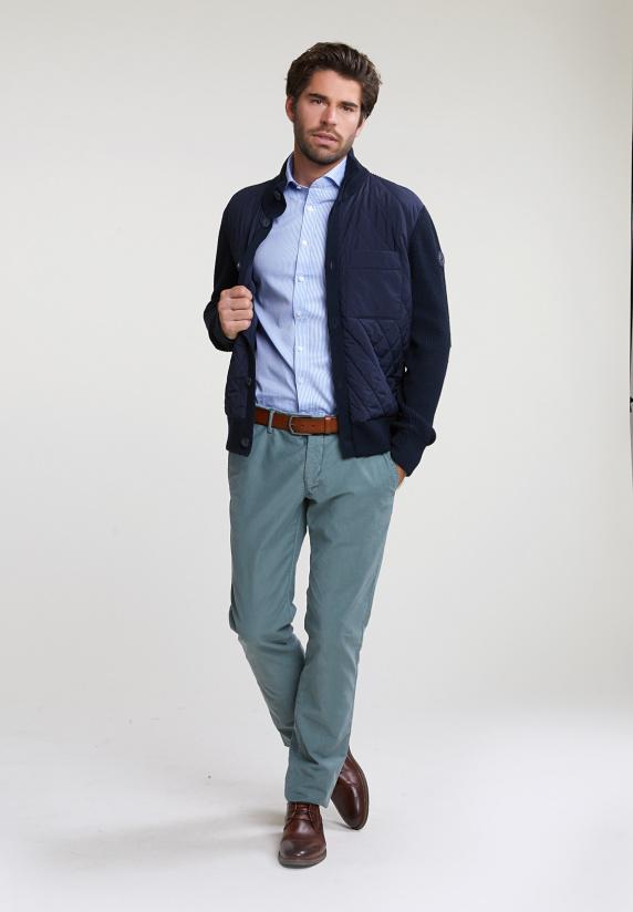 River Woods Slim Fit Gestreept Hemd Blauw/wit