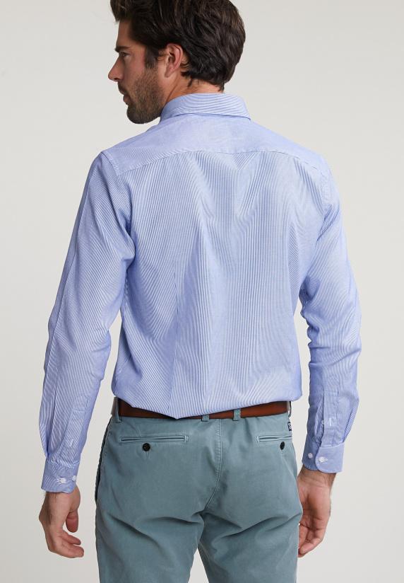 River Woods Slim Fit Gestreept Hemd Blauw/wit