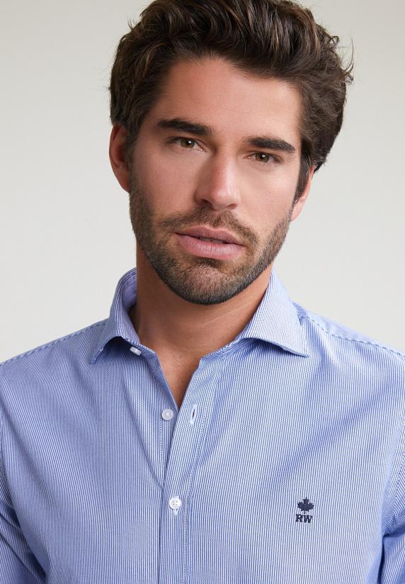 River Woods Slim Fit Gestreept Hemd Blauw/wit