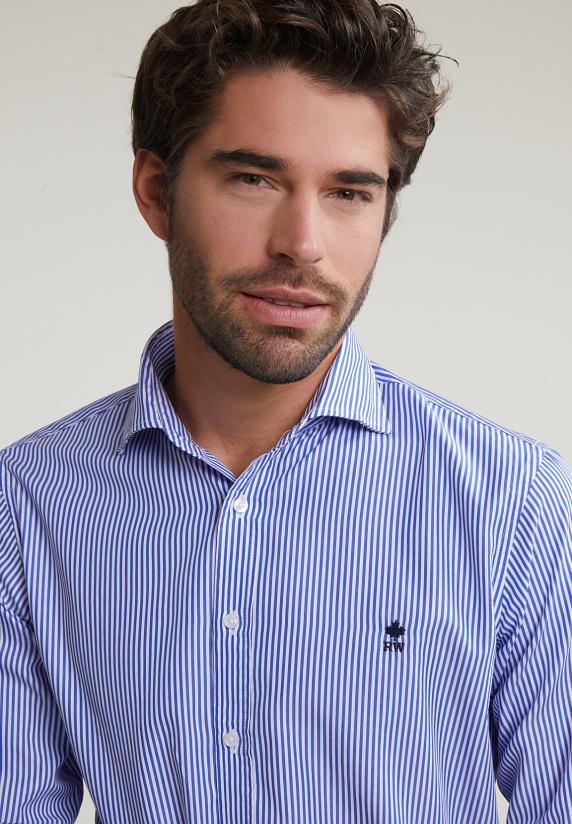 River Woods Slim Fit Gestreept Hemd Blauw/wit