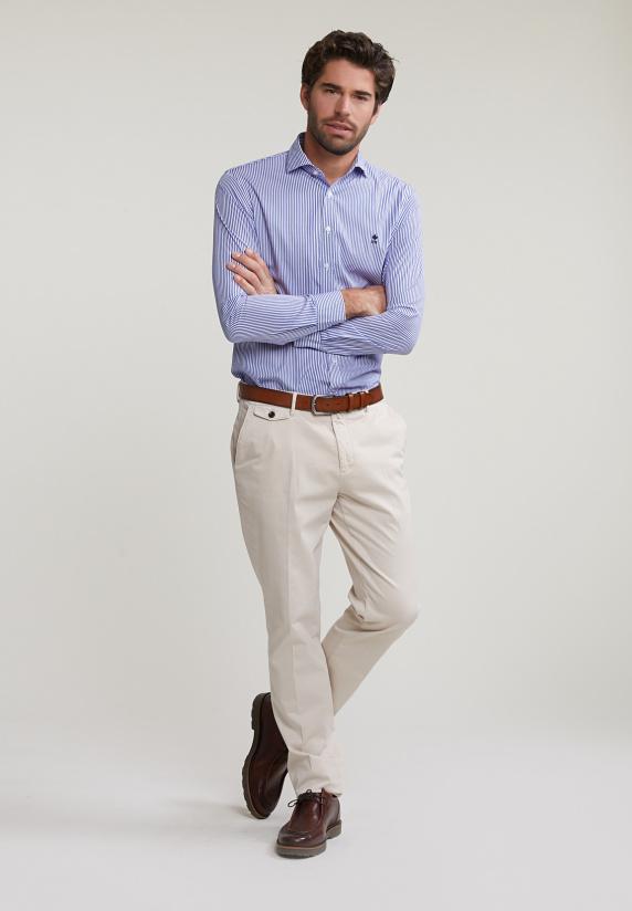 River Woods Slim Fit Gestreept Hemd Blauw/wit