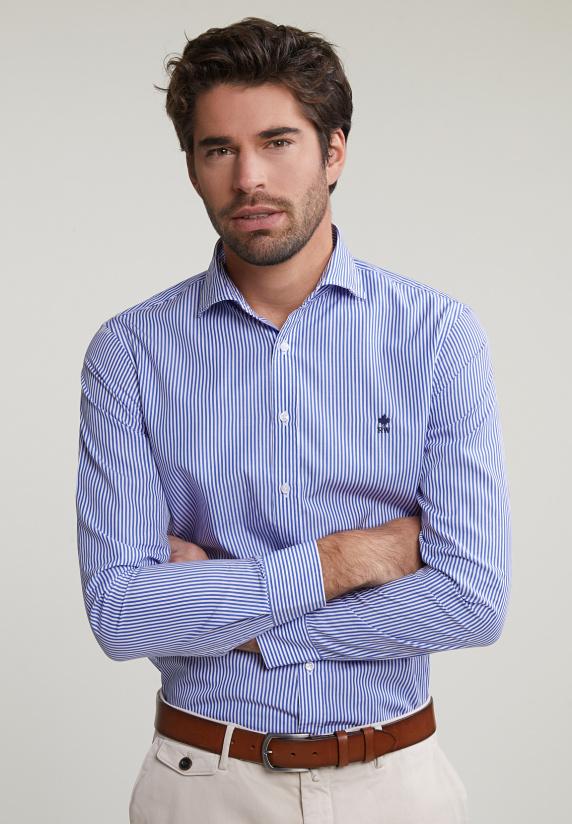 River Woods Slim Fit Gestreept Hemd Blauw/wit