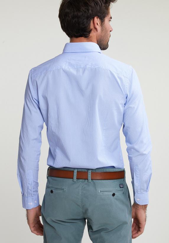 River Woods Slim Fit Gestreept Hemd Blauw/wit