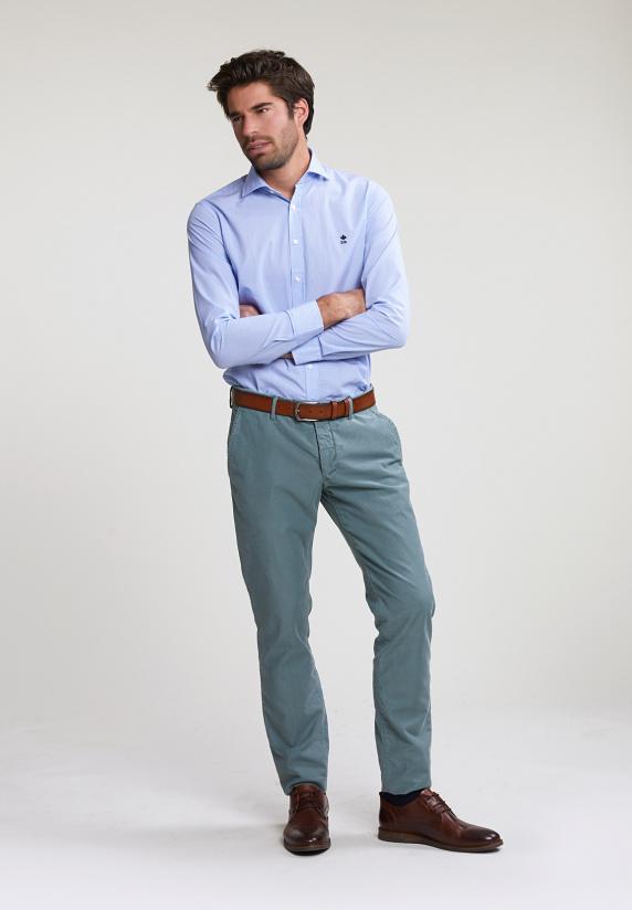 River Woods Slim Fit Gestreept Hemd Blauw/wit