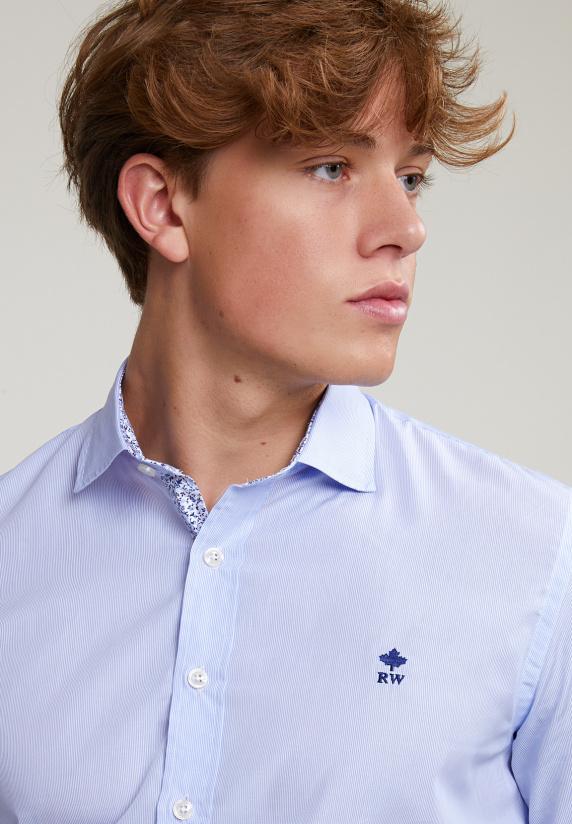 River Woods Slim Fit Gestreept Hemd Blauw/wit