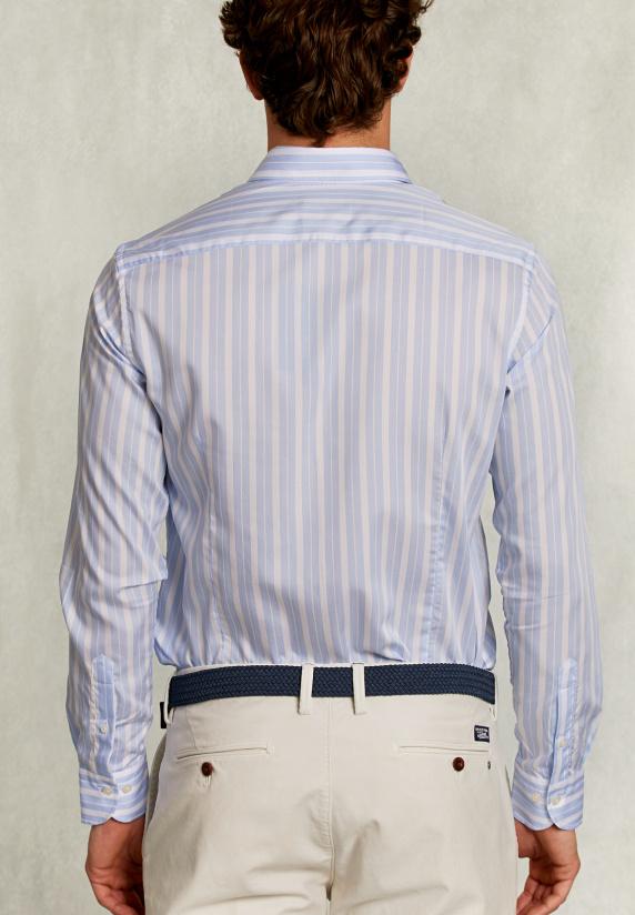 River Woods Slim Fit Gestreept Hemd Blauw/wit