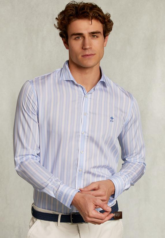 River Woods Slim Fit Gestreept Hemd Blauw/wit