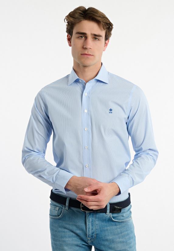 river woods Slim fit gestreept hemd blauw/wit