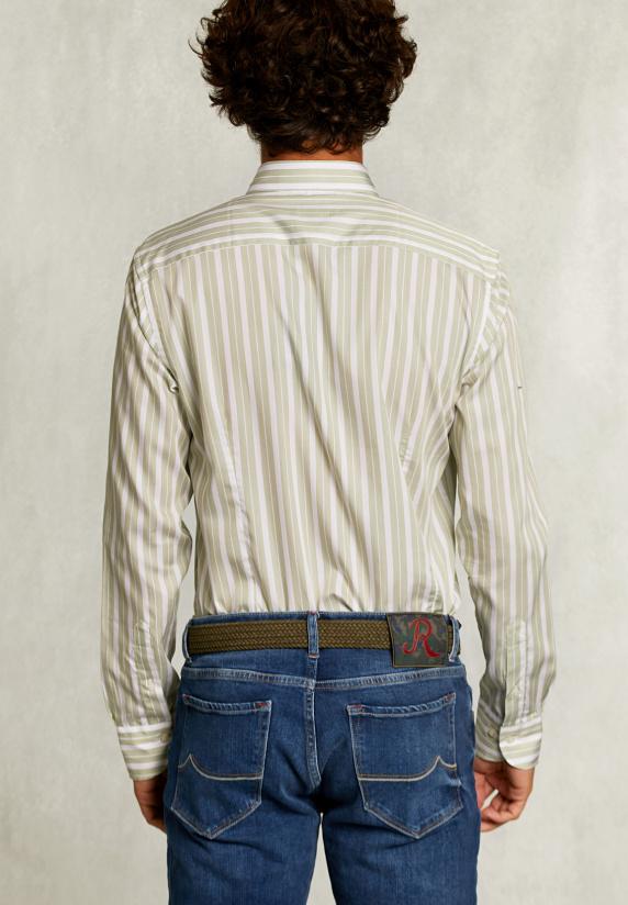 River Woods Slim Fit Gestreept Hemd Groen/wit