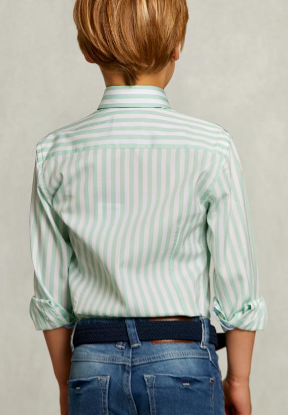 River Woods Slim Fit Gestreept Hemd Groen/wit