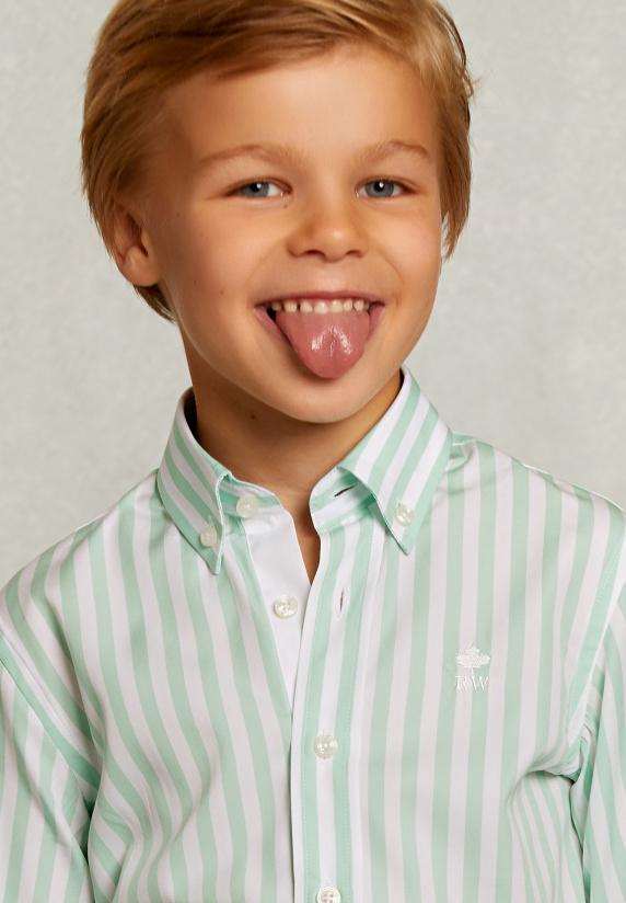 River Woods Slim Fit Gestreept Hemd Groen/wit