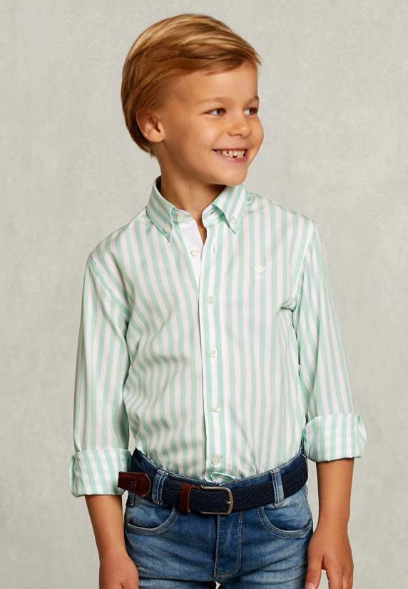 River Woods Slim Fit Gestreept Hemd Groen/wit